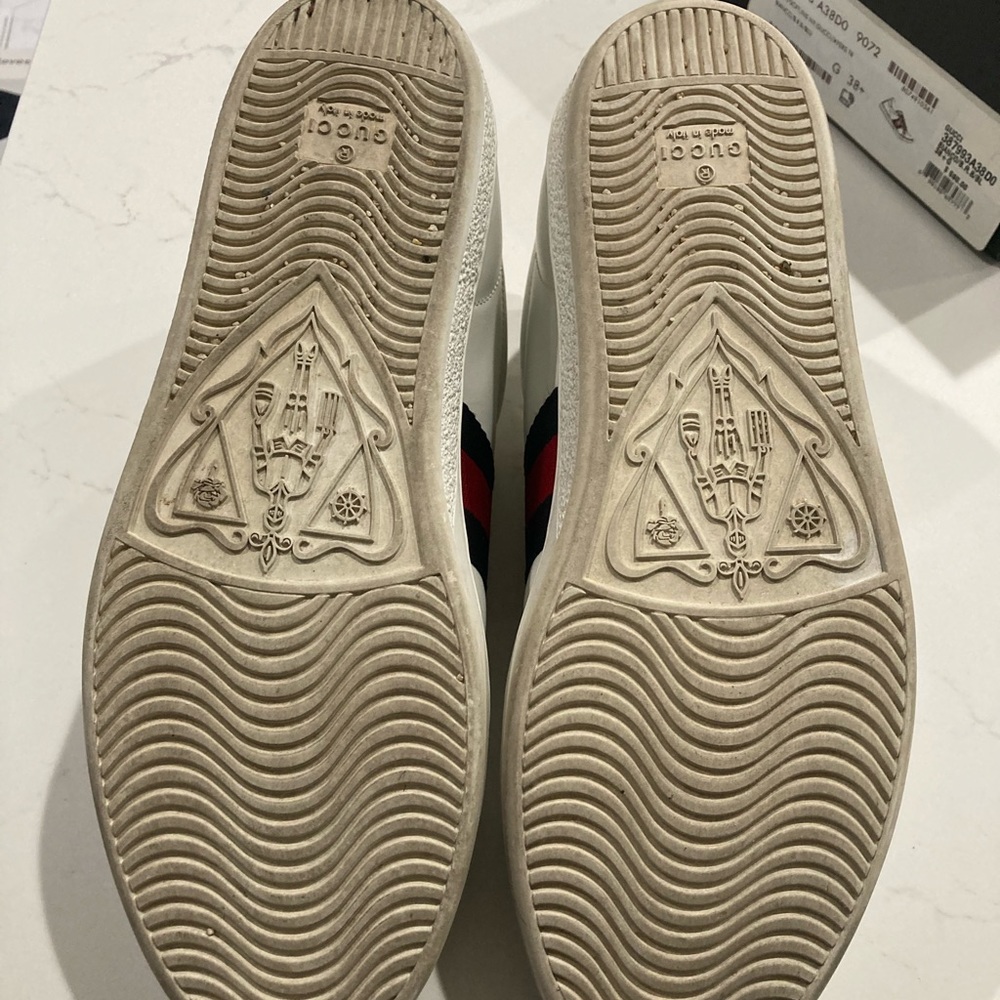 Gucci White Leather Sneakers with Navy and Red Web Stripe - Picture 7 of 11